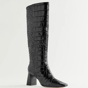 Reformation - River Knee Boot (Black Patent Croc, Size 6.5)
